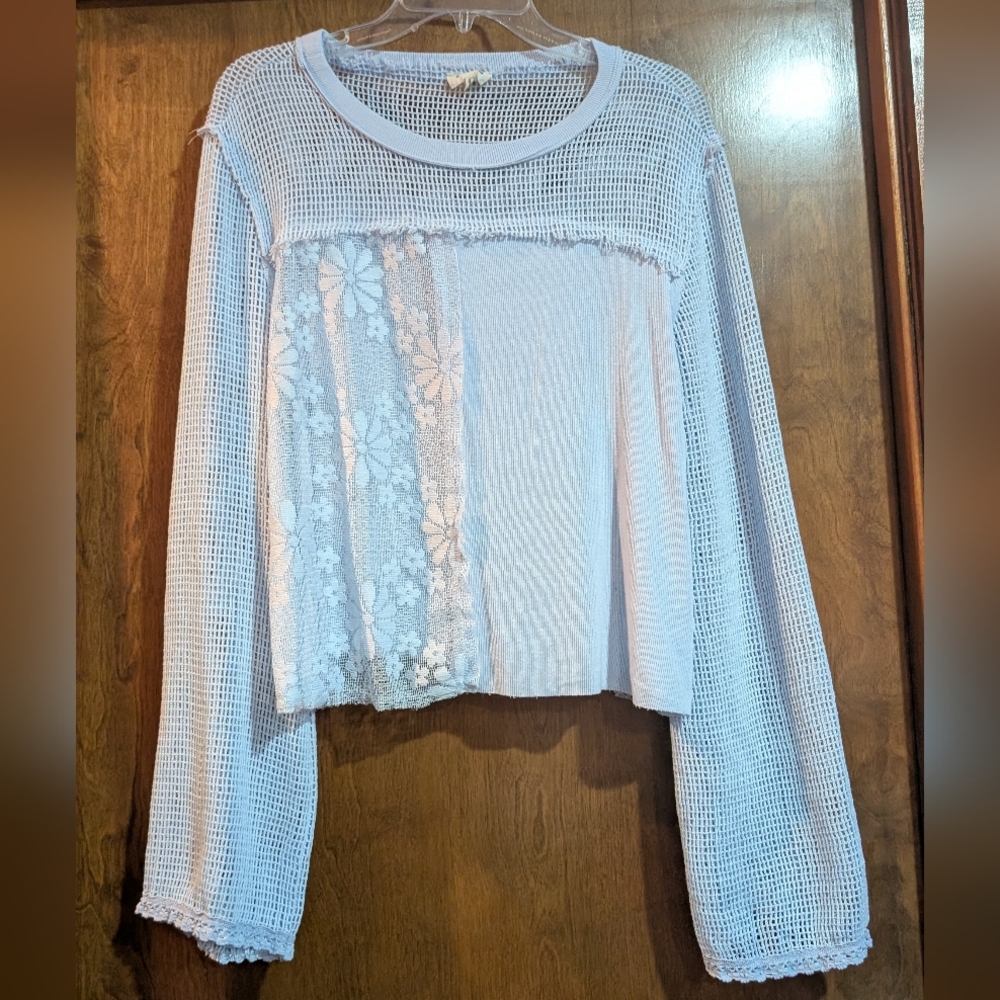New POL 2XL - Fits Smaller - Light Blue Open Sweater Hip Length